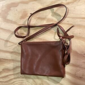 Vintage Brown Faux Leather Crossbody Double Zipper Purse
